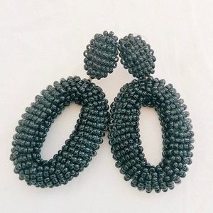 J.Crew Black Beaded Oval Statement Earrings